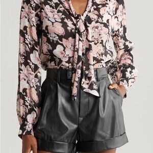 NWT Paige Kirstie Black Floral Silk Blouse as seen on SNL